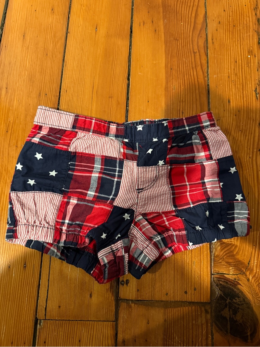 Patchwork Star & Plaid Cotton Baby Shorts - Red Navy White Gymboree 3T